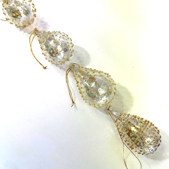 Lot of 5 Vintage Teardrop Glass Push Pin Ornaments w/ Trim Beads – 2" Holiday - Picture 7 of 8